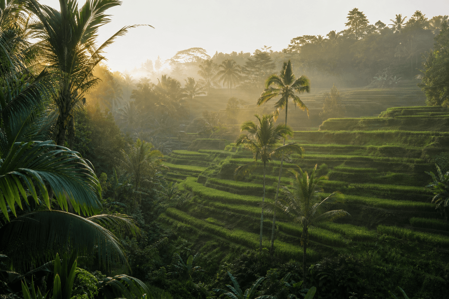 Sunrise over the rice fields.